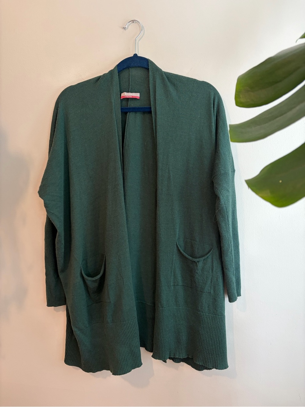 100% Wool Deep Green Open Front Cardigan